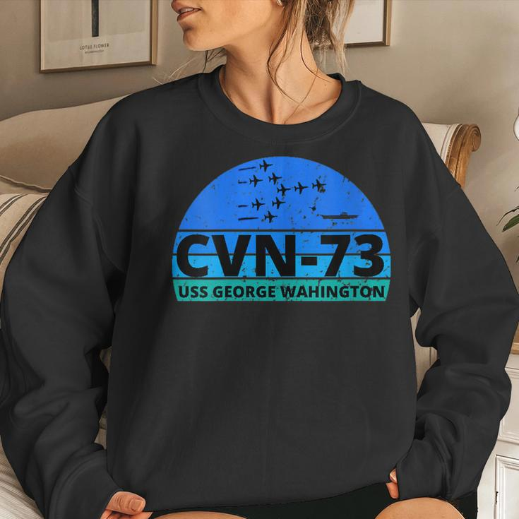 Womens Ocean Blue Navy Aircraft Carrier Uss George Washington Women Crewneck Graphic Sweatshirt Gifts for Her