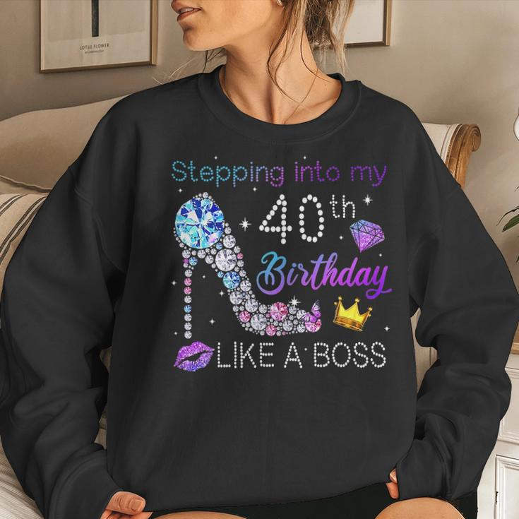 Womens Stepping Into My 40Th Birthday Like A Boss High Heel Women Crewneck Graphic Sweatshirt Gifts for Her