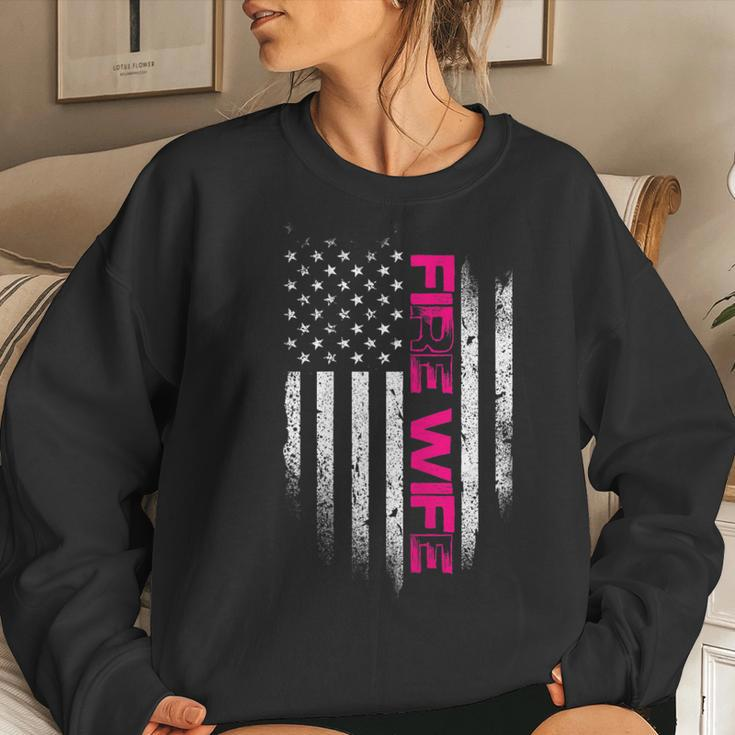 Womens Us Flag I Fire Wife I Firefighter Woman Women Crewneck Graphic Sweatshirt Gifts for Her