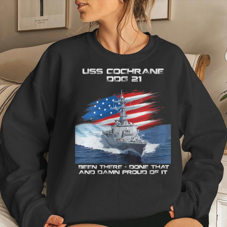 Womens Uss Cochrane Ddg-21 Destroyer Ship Usa Flag Veteran Day Xmas Women Crewneck Graphic Sweatshirt Gifts for Her