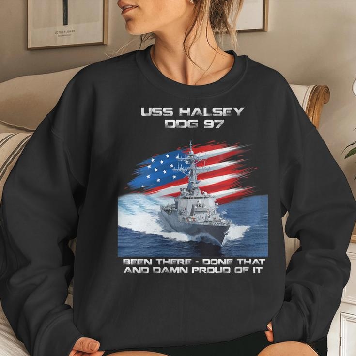 Womens Uss Halsey Ddg-97 Destroyer Ship Usa Flag Veterans Day Xmas Women Crewneck Graphic Sweatshirt Gifts for Her
