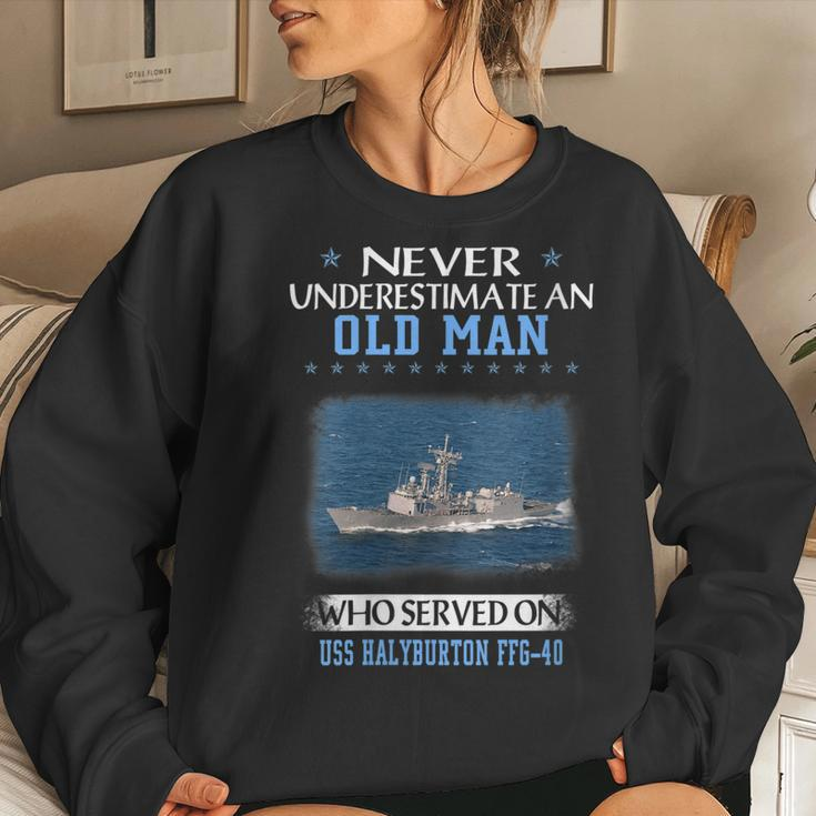 Womens Uss Halyburton Ffg-40 Veterans Day Father Day Women Crewneck Graphic Sweatshirt Gifts for Her
