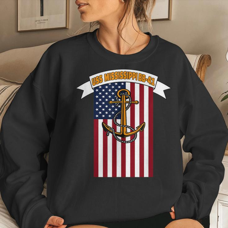 Ww2 Battleship Uss Mississippi Bb-41 Warship Veteran Dad Son Women Crewneck Graphic Sweatshirt Gifts for Her