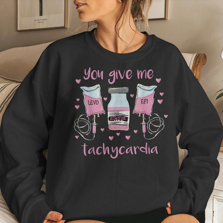 You Give Me Tachycardia Funny Icu Rn Nurse Valentines Day V2 Women Crewneck Graphic Sweatshirt Gifts for Her