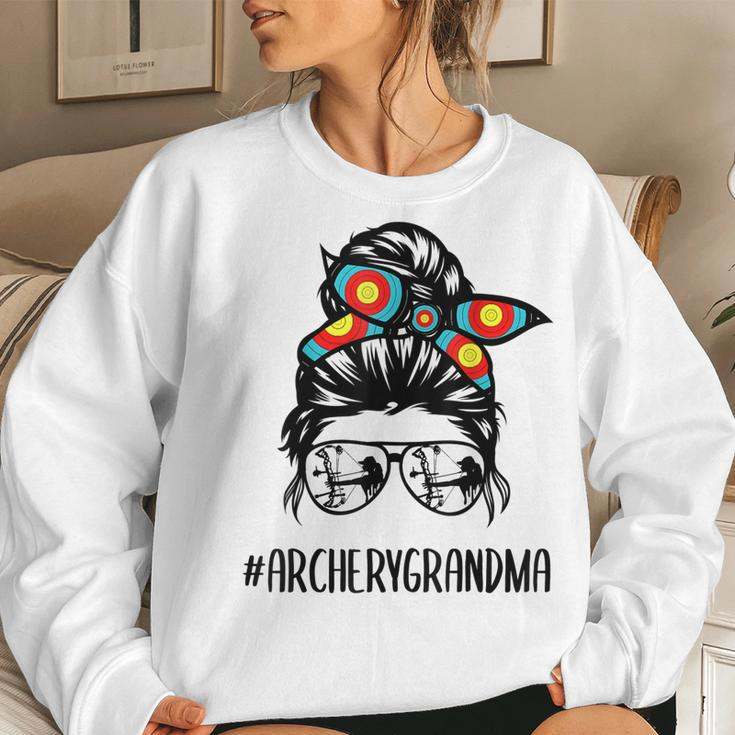 Archery Grandma Life Messy Bun Hair Glasses Mothers Day Women Crewneck Graphic Sweatshirt Gifts for Her