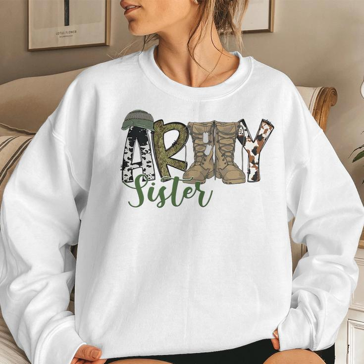 Army Sister Western Army Boots Sister Gift Veterans Day Women Crewneck Graphic Sweatshirt Gifts for Her