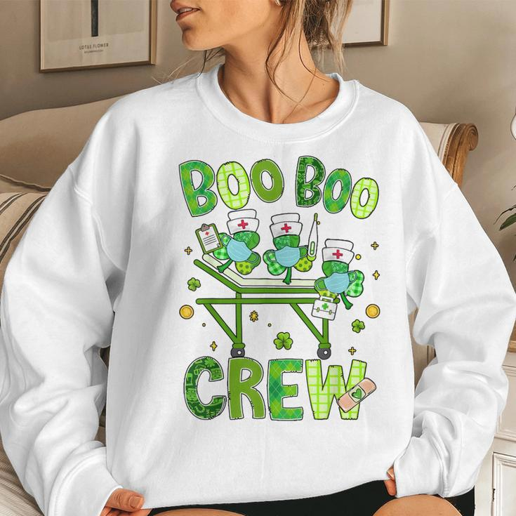 Boo Boo Crew Nurse St Patricks Day Shamrock Face Mask Nurse Women Crewneck Graphic Sweatshirt Gifts for Her