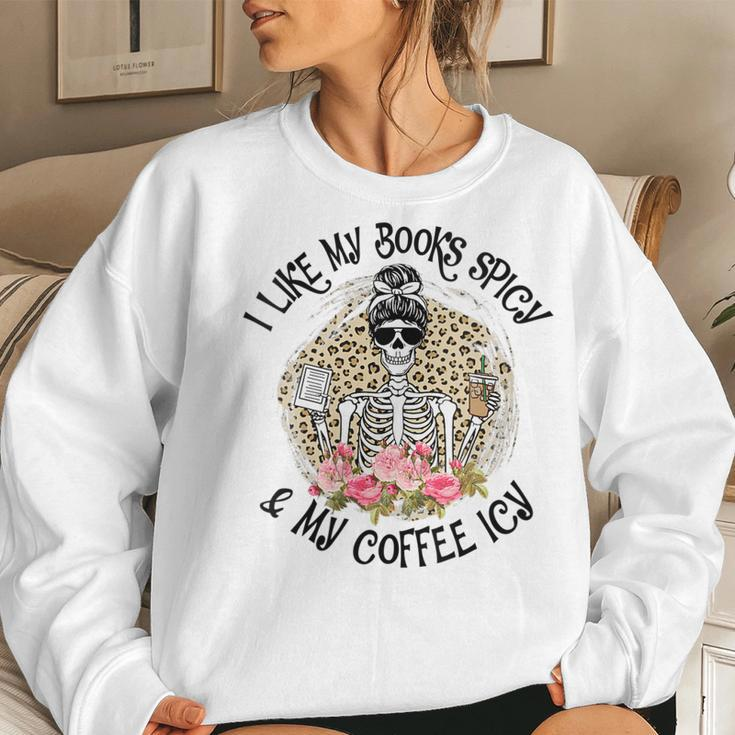 Womens I Like My Books Spicy & My Coffee Icy Reader Reading Bookish Women Sweatshirt Gifts for Her