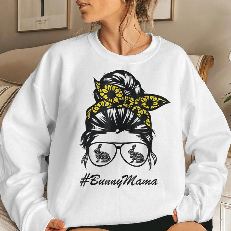 Bunny Mama Messy Bun Sunflower Rabbit Mom Messy Bun Hair Women Sweatshirt Gifts for Her