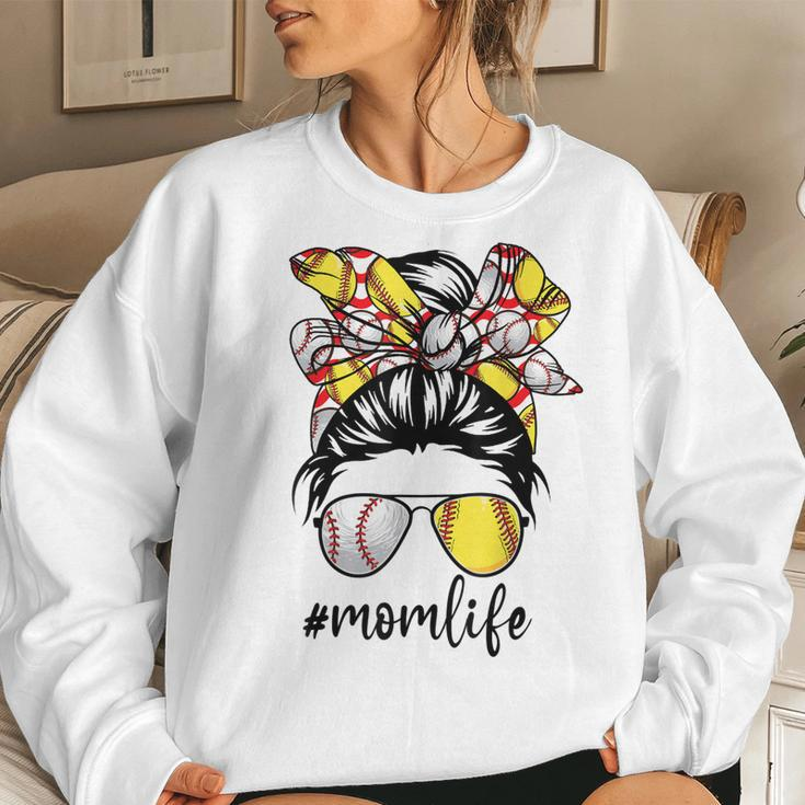Cute Mom Women Life Baseball Softball Messy Bun Women Sweatshirt Gifts for Her