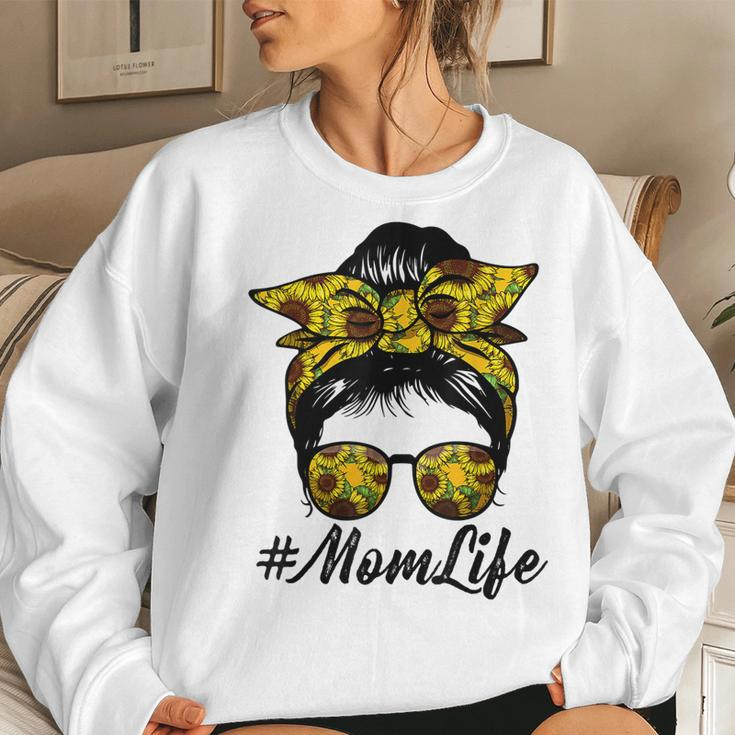 Cute Mom Women Life Sunflower Messy Bun Women Sweatshirt Gifts for Her