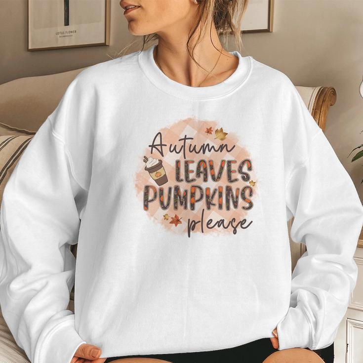 Fall Autumn Leaves And Pumpkin Please Thanksgiving Gifts Women Crewneck Graphic Sweatshirt Gifts for Her