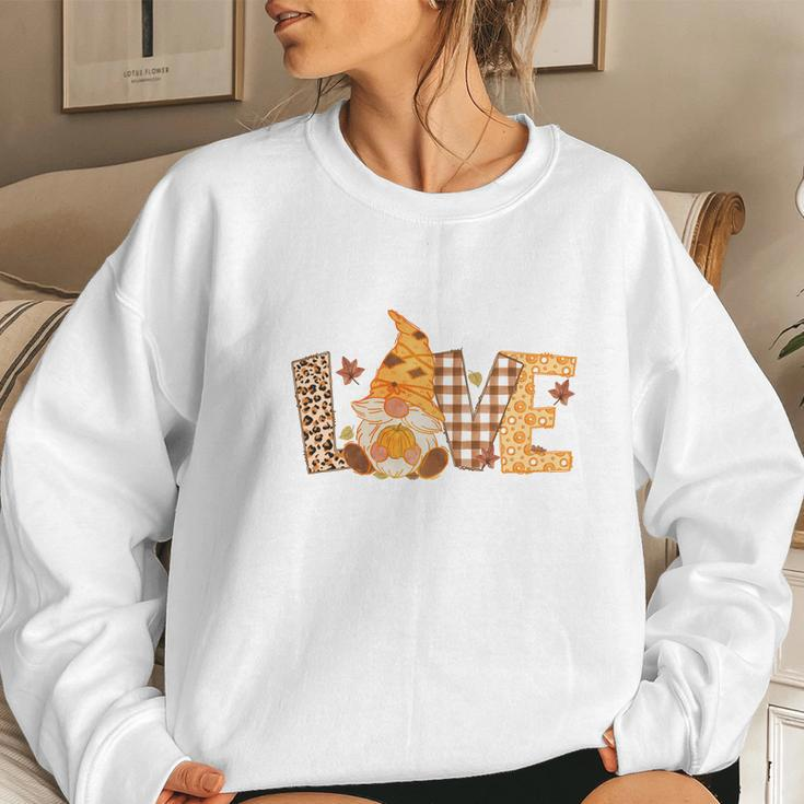Fall Gnomes Love Thanksgiving Women Crewneck Graphic Sweatshirt Gifts for Her