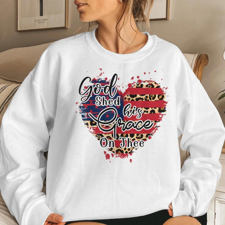 God Shed His Grace On Thee American Flag Patriotic Women Sweatshirt Gifts for Her