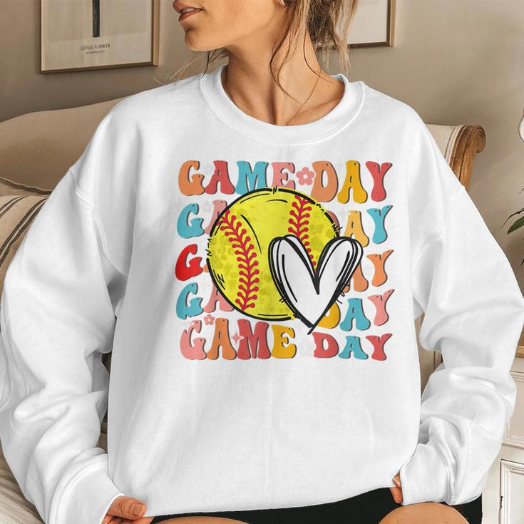 Groovy Softball Game Day Team Sports Softball Mom Game Day Women Sweatshirt Gifts for Her