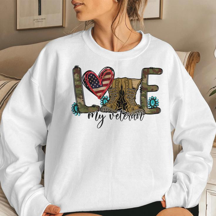 I Love My Veteran Camouflage Usa Flag Military Army Wife Women Crewneck Graphic Sweatshirt Gifts for Her