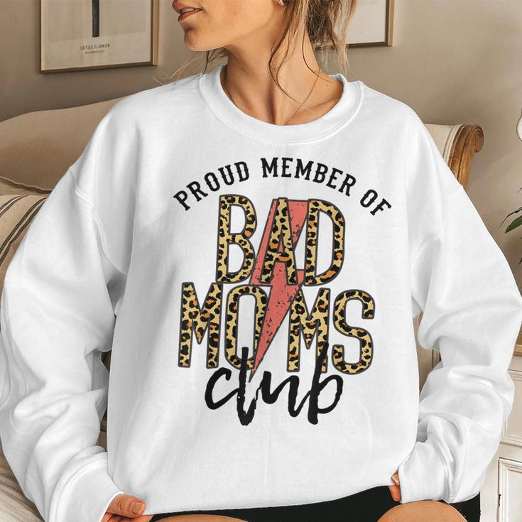 Leopard Proud Member Of Bad Moms Club Lightning Bolt Western Women Crewneck Graphic Sweatshirt Gifts for Her