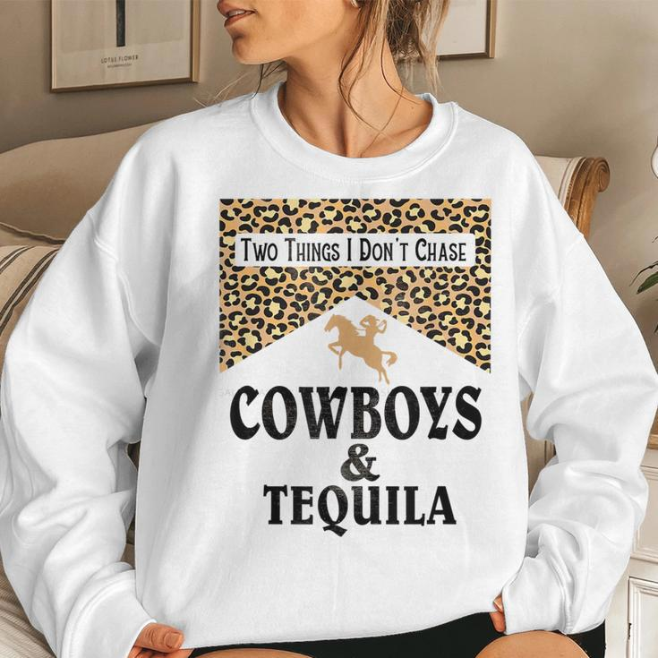 Leopard Two Things We Dont Chase Cowboys And Tequila Rodeo Women Sweatshirt Gifts for Her