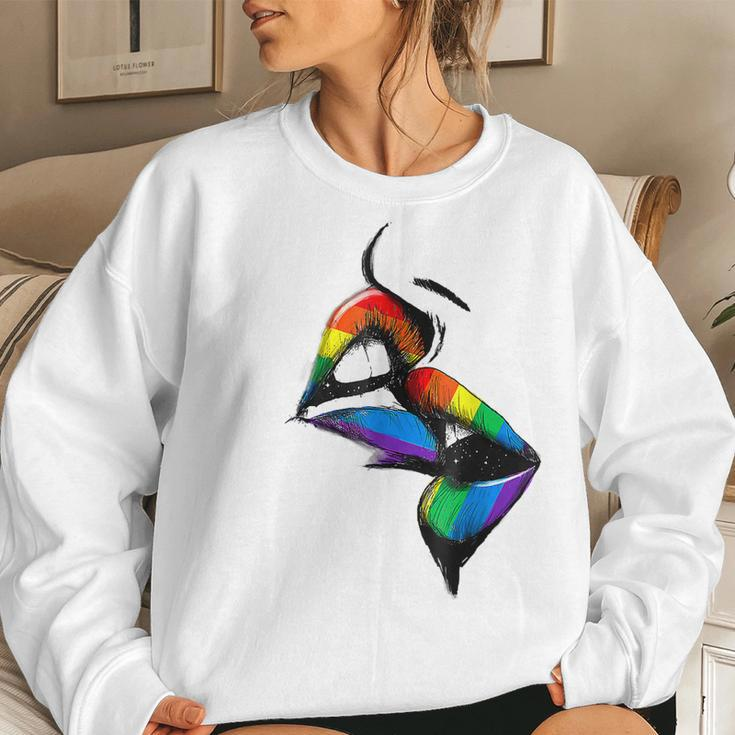 Lesbian Lips Kissing Rainbow Flag Gay Pride Lgbt Women Sweatshirt Gifts for Her