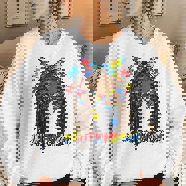 Messy Bun Black Autism Mom Afro Mother Autism Awareness Women Sweatshirt Gifts for Her Messy Bun Black Autism Mom Afro Mother Autism Awareness Women Sweatshirt Gifts for Her
