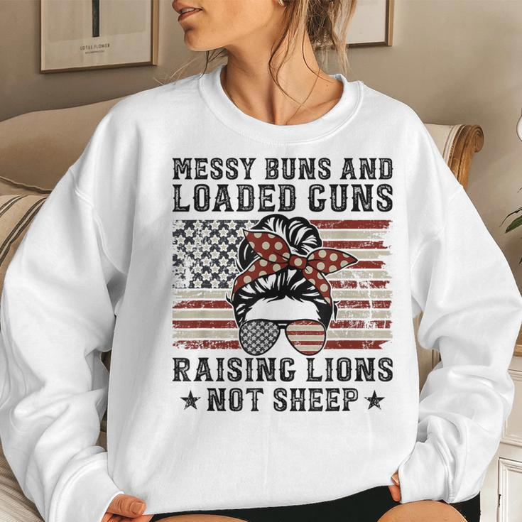 Messy Buns & Loaded Guns Raising Lions Usa Pro Gun Mom Women Sweatshirt Gifts for Her