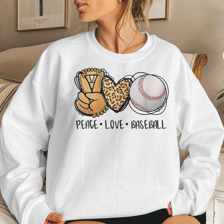 Peace Love Baseball Mom Leopard Print Cheetah Pattern Women Sweatshirt Gifts for Her