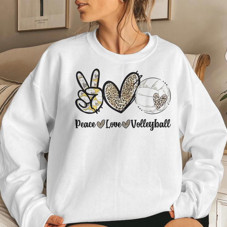 Peace Love Volleyball Mom Leopard Print Cheetah Pattern Women Sweatshirt Gifts for Her