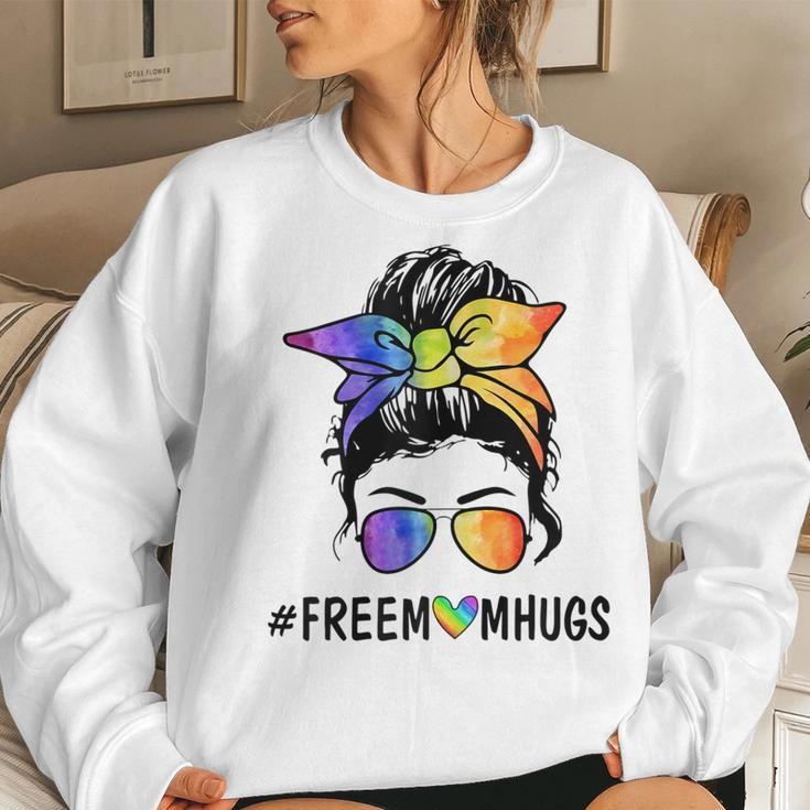 Womens Ph Free Mom Hugs Messy Bun Lgbt Pride Rainbow Women Sweatshirt Gifts for Her