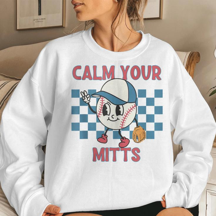 Reto Calm Your Mitts Baseball Mom Sport Mama Women Sweatshirt Gifts for Her