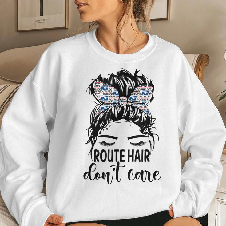 Route Hair Dont Care Mothers Day Mail Carrier Postal Worker Women Crewneck Graphic Sweatshirt Gifts for Her