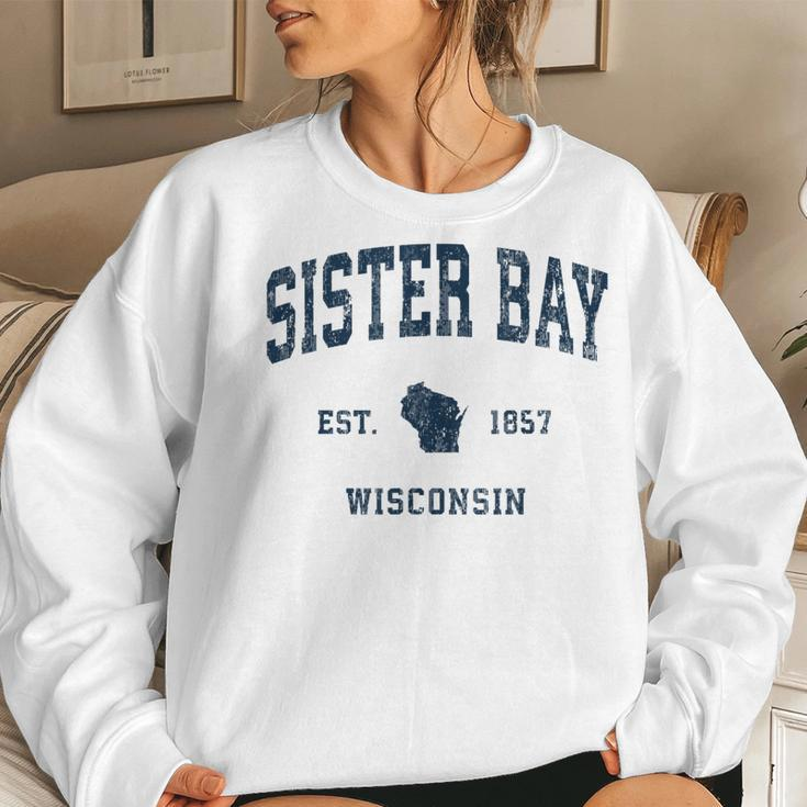 Sister Bay Wisconsin Wi Vintage Athletic Navy Sports Women Sweatshirt Gifts for Her