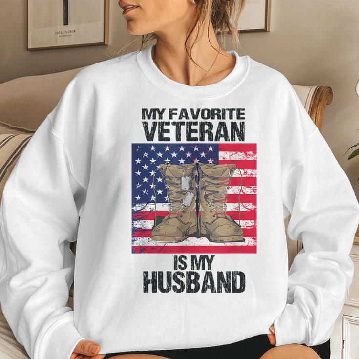 Veteran Husband Veterans Day Spouse Wife Army Of A Veteran Women Crewneck Graphic Sweatshirt Gifts for Her