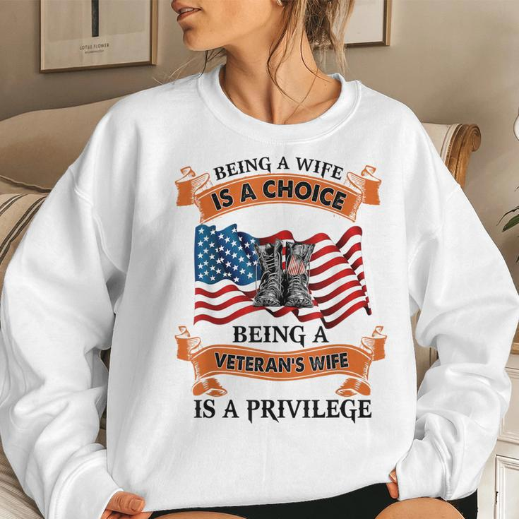 Veteran Wife Privilege Veterans Day Gift Women Crewneck Graphic Sweatshirt Gifts for Her