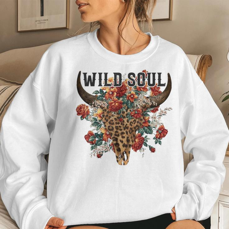 Wild Soul Leopard Cow Skull Bull Skull Flower Western Lover Women Sweatshirt Gifts for Her