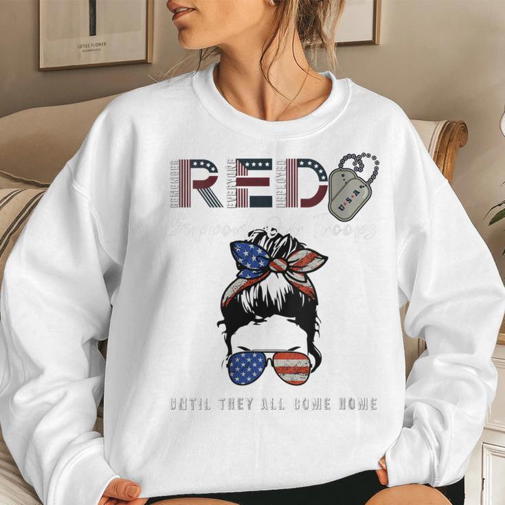 Womens On Friday We Wear Red Friday Military Support Troops Us Flag Women Crewneck Graphic Sweatshirt Gifts for Her
