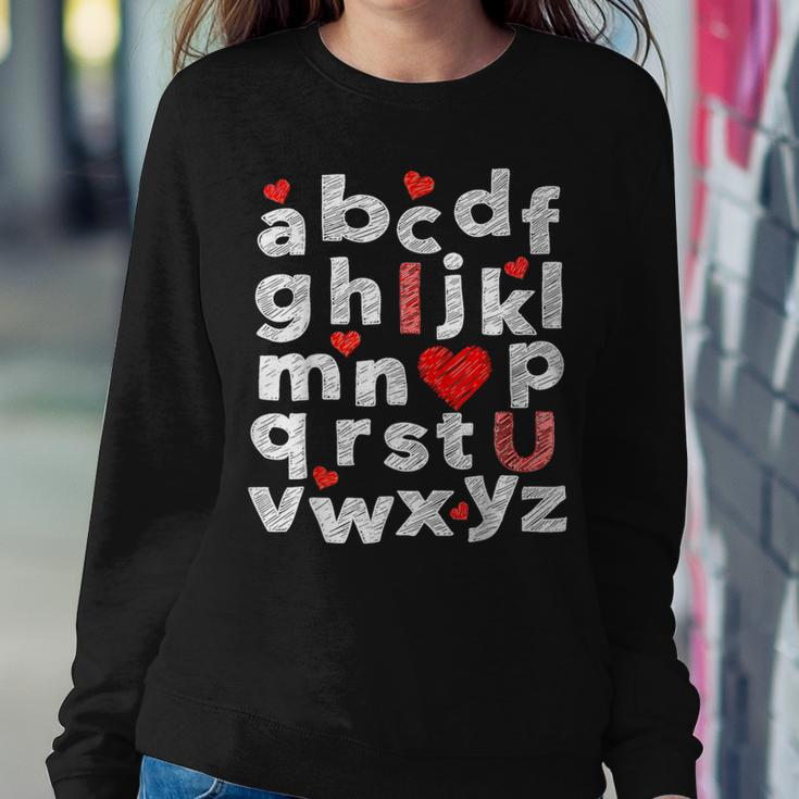 Abc Chalk Alphabet I Love You English Teacher Valentines Day V5 Women Crewneck Graphic Sweatshirt Funny Gifts