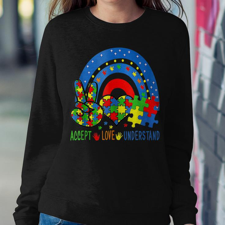 Autism Accept Love Understand Puzzle Pieces Tie Dye Rainbow Women Crewneck Graphic Sweatshirt Funny Gifts