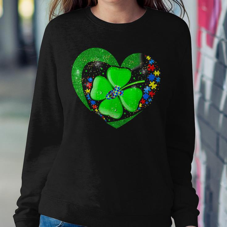 Autism Awareness Clover Shamrock Autism Mom St Patricks Day Women Crewneck Graphic Sweatshirt Funny Gifts