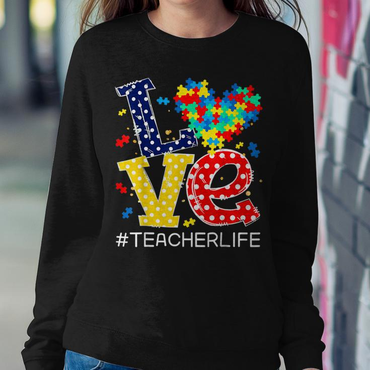 Autism Awareness Month Love Heart Puzzle Piece Teacher Life Women Crewneck Graphic Sweatshirt Funny Gifts