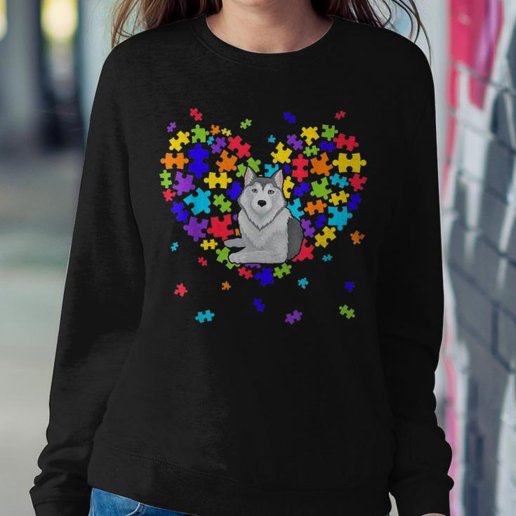 Autism Awareness Siberian Husky Cute Heart Dog Dad Mom Gift Women Crewneck Graphic Sweatshirt Funny Gifts