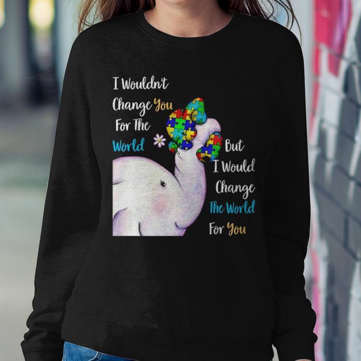Autism Mom Change The World For You Elephant Puzzle Pieces Women Crewneck Graphic Sweatshirt Funny Gifts