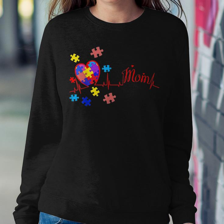 Autism Mom Puzzle Piece Heartbeat Autism Awareness Gifts Women Crewneck Graphic Sweatshirt Funny Gifts