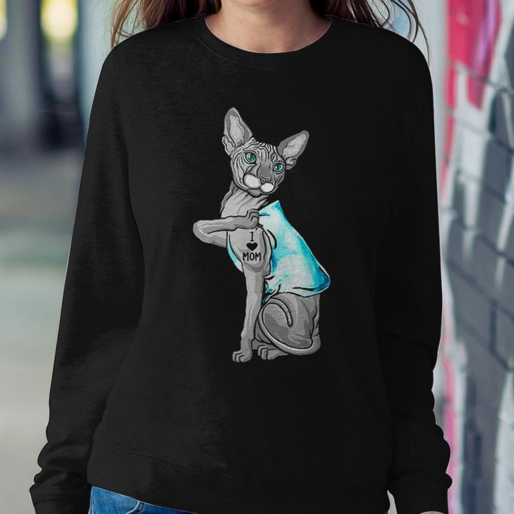 Badass Sphynx Cat I Love Mom Tattooed Women Crewneck Graphic Sweatshirt Funny Gifts