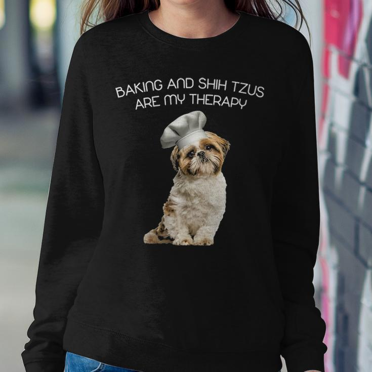 Baking And Shih Tzu Are My Therapy Gifts Mothers Day Women Crewneck Graphic Sweatshirt Funny Gifts