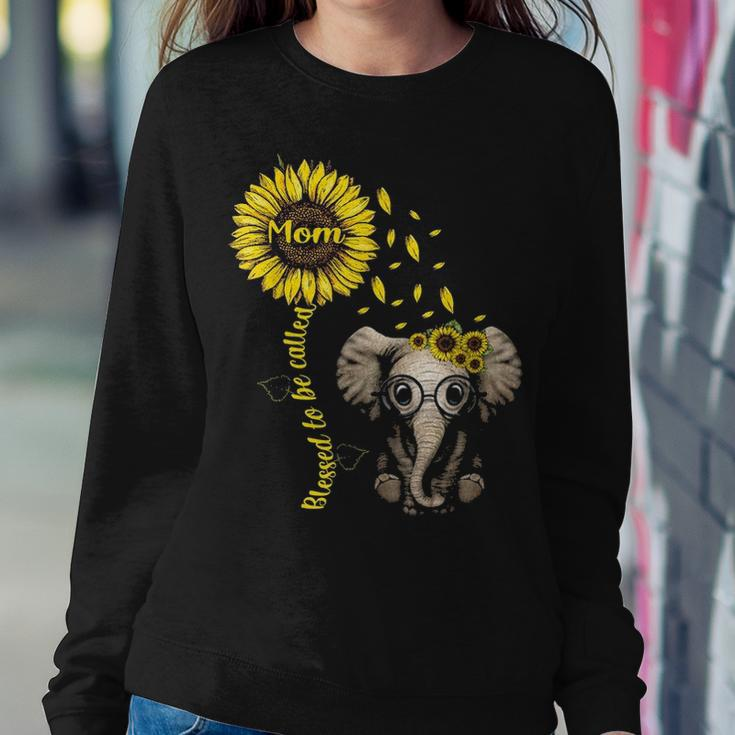 Blessed To Be Called Mom Sunflower Elephant Sunflower Gift Women Crewneck Graphic Sweatshirt Funny Gifts
