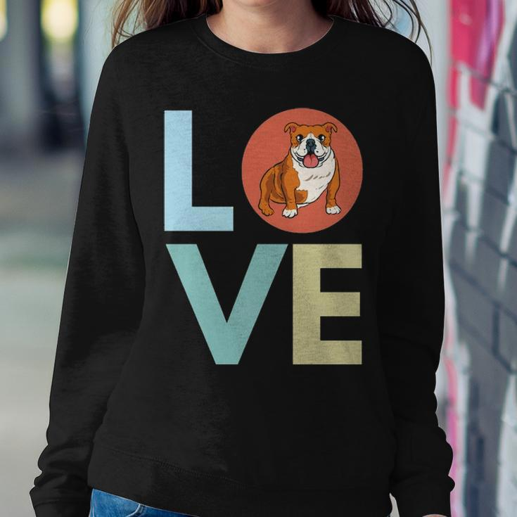 Bulldog Love Retro Text Cute Bulldog Graphic Art Dog Mom Women Crewneck Graphic Sweatshirt Funny Gifts