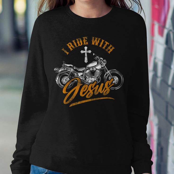 Christian Motorcycle Biker I Ride With Jesus Faith Women Sweatshirt Unique Gifts
