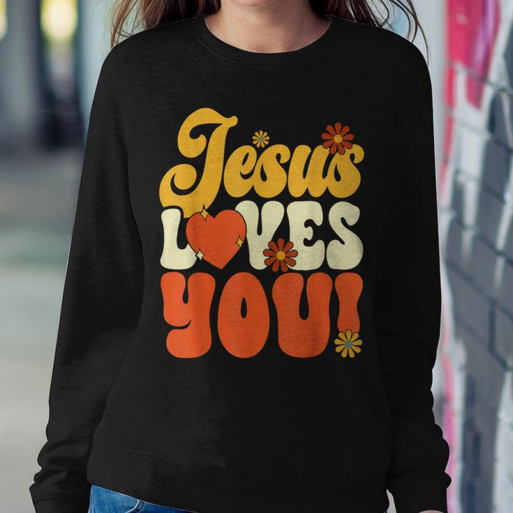 Christian Retro Jesus Loves You Religious Faith God 70S Women Sweatshirt Unique Gifts