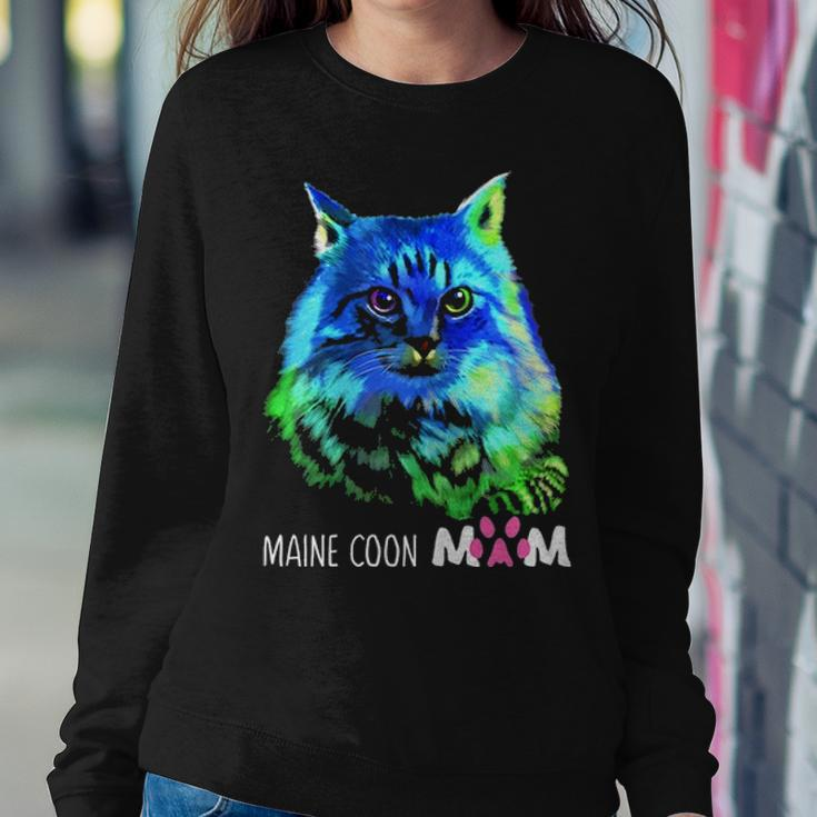 Colorful Maine Coon Cat Mom Funny Kitten Lover Mothers Day Women Crewneck Graphic Sweatshirt Funny Gifts