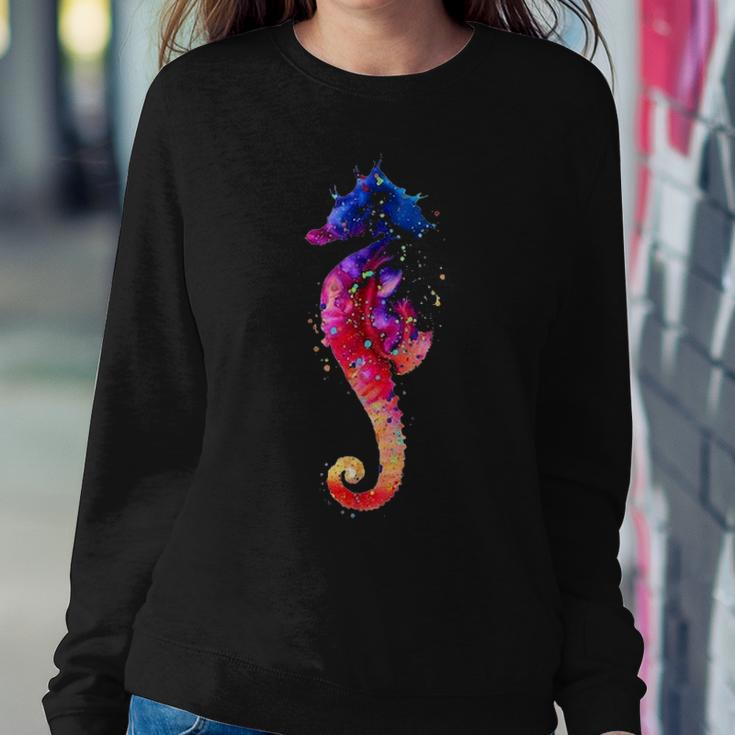 Colorful Sea Horse Lover Dad Mom Funny Kidding Women Crewneck Graphic Sweatshirt Funny Gifts